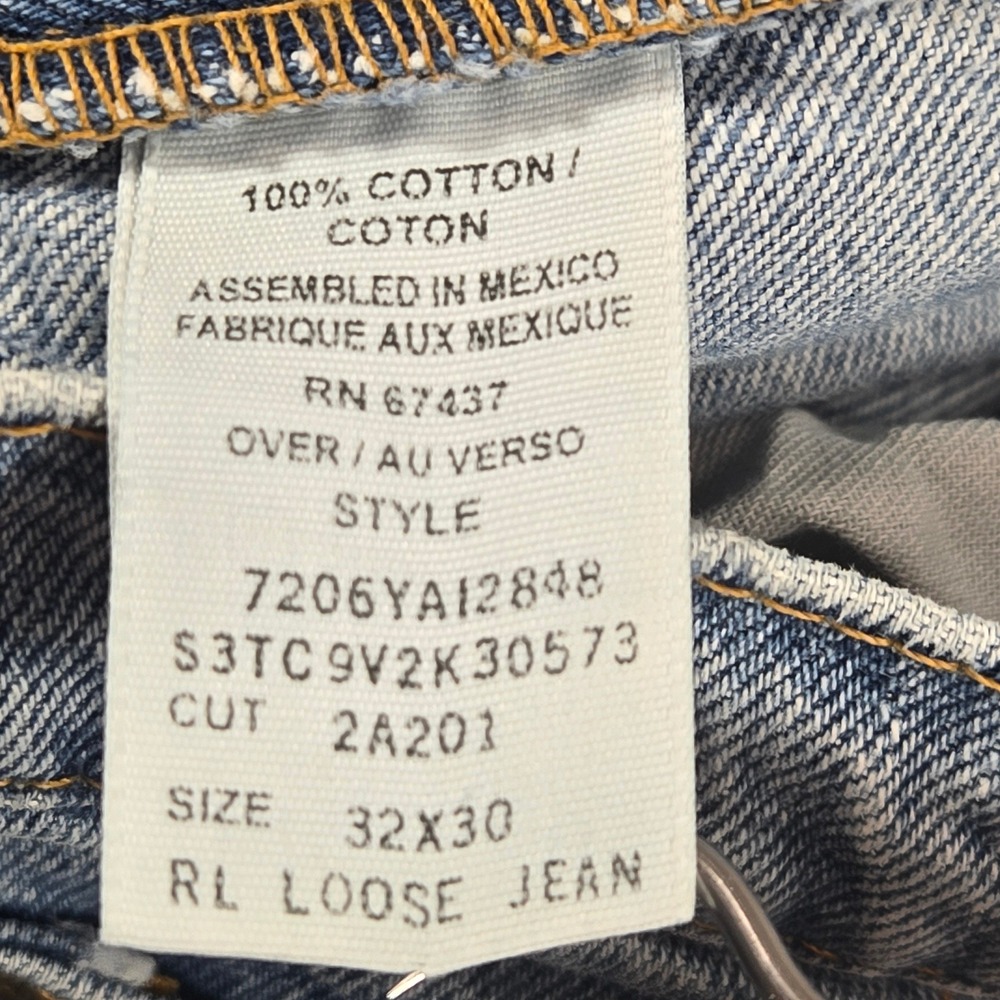 Polo Jeans Ralph Lauren Mens 32x30 Light Wash Loose Fit Denim Jeans 7206YA12848 - Picture 8 of 9